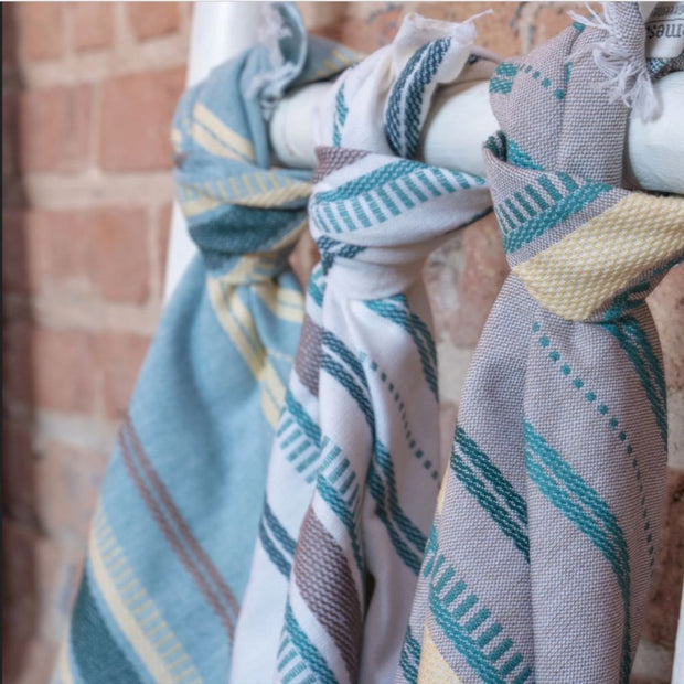 Cotton Kitchen Towel - Sand and Sea Wheat styled with two others