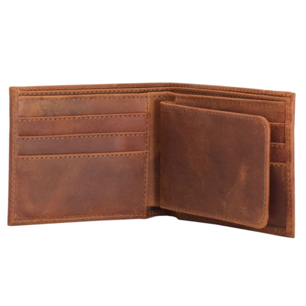 Bifold Saddle Brown Leather Wallet open