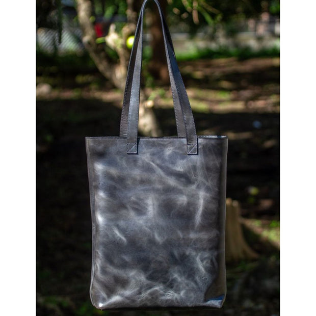 Electric Black Ultimate Natural Leather Tote on floor styled