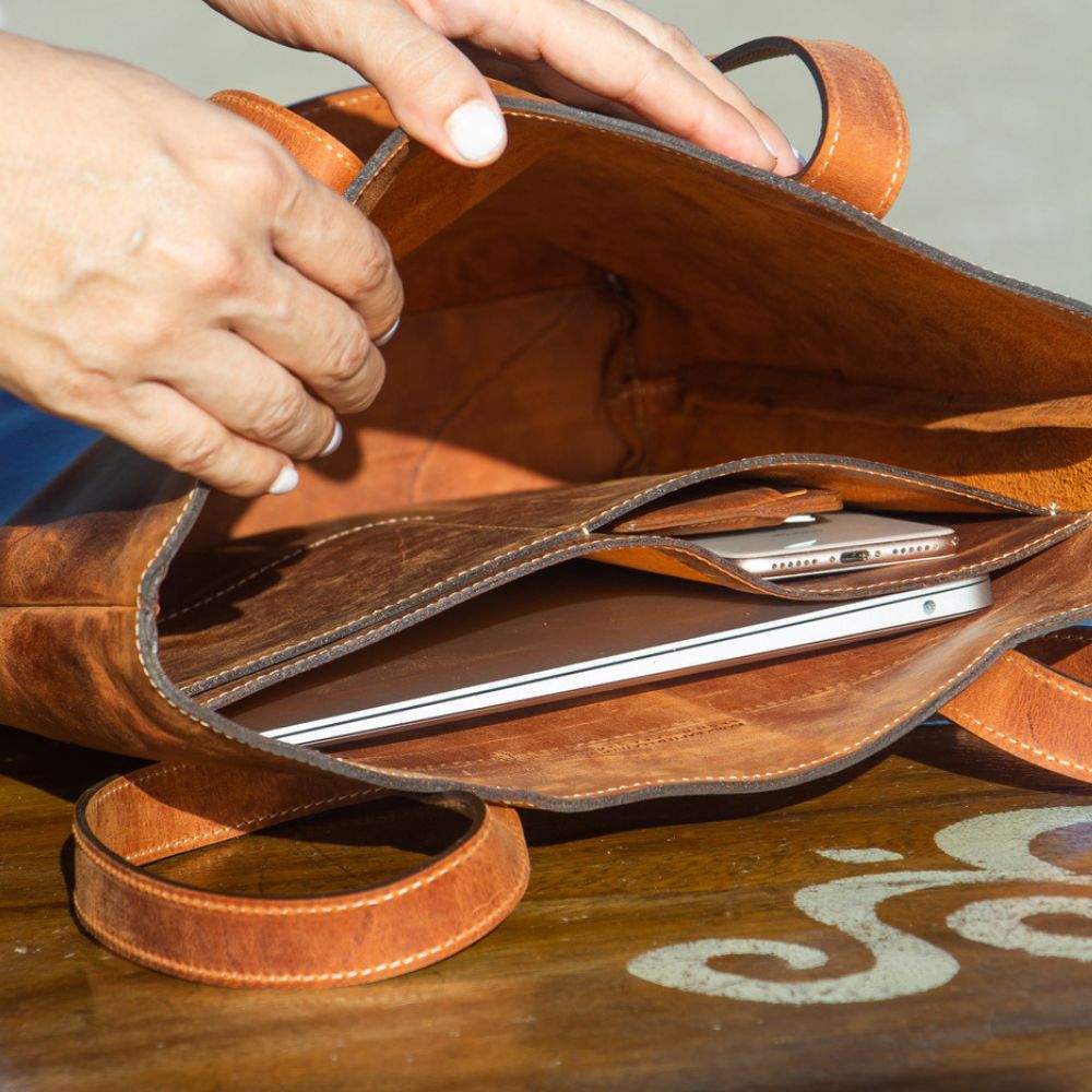Ultimate Natural Leather Tote - Saddle Brown – Zee Bee Market LLC