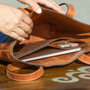 Ultimate Natural Leather Tote - Saddle Brown detail