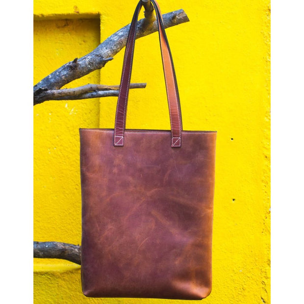 Ultimate Natural Leather Tote - Saddle Brown