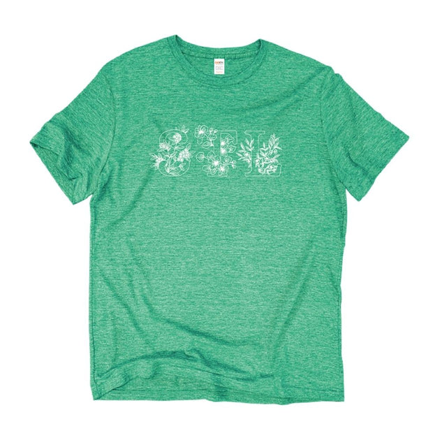 Unisex Short Sleeve Triblend Tee in Grass - STL Floral front
