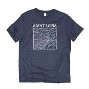 Unisex Short Sleeve Triblend Tee in Heather Navy - STL Map front