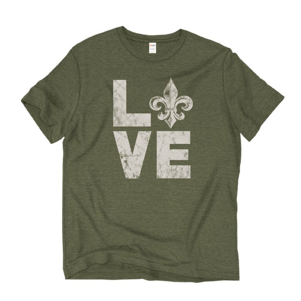 Unisex Short Sleeve Triblend Tee in Olive - LOVE front