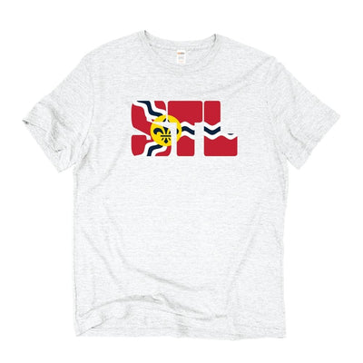 Unisex Short Sleeve Triblend Tee in Vintage White - STL Flag  front