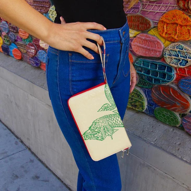 Recycled Cement Bag Travel Wallet - Green Serpent lifestyle