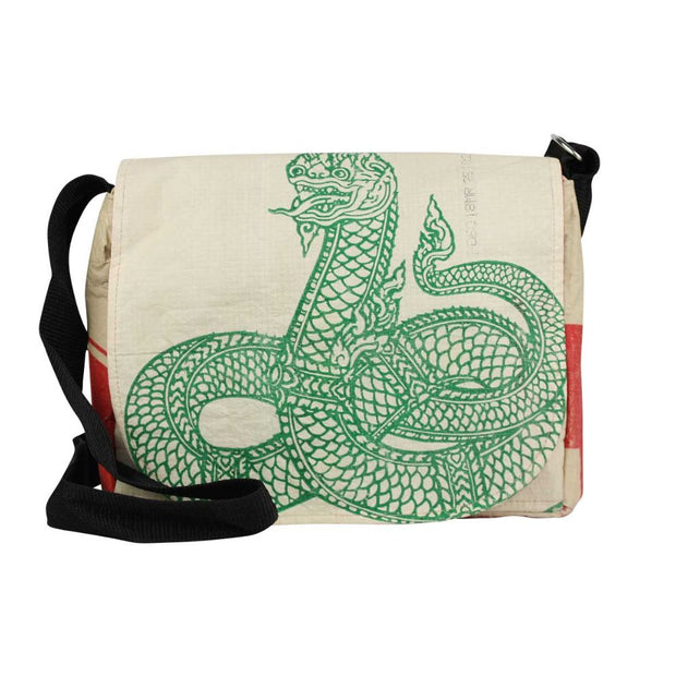Recycled Cement Sack Small Messenger Bag - Serpent front