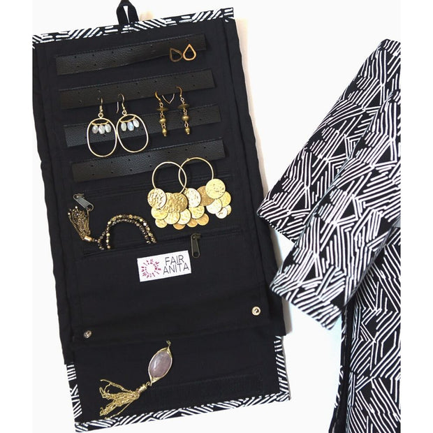 Ultimate Jewelry Roll Travel Case - Black inside view