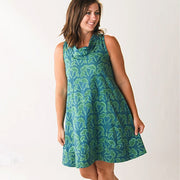 Fair Trade Batik Eli Dress - Gingko Green on model