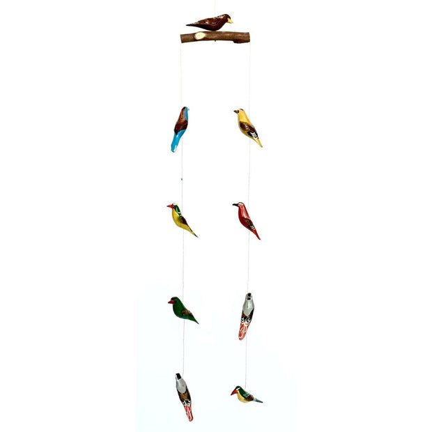 Wood Hanging Painted Birds Mobile