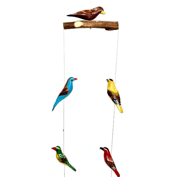 Wood Hanging Painted Birds Mobile detail