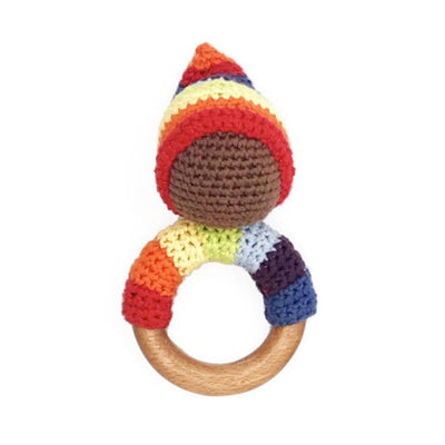 Pebble Wooden Teething Ring Rattle - Pixie Rainbow