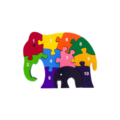 Mr. Ellie Pooh Mama and Baby Elephants Wooden 1-10 Jigsaw Puzzle