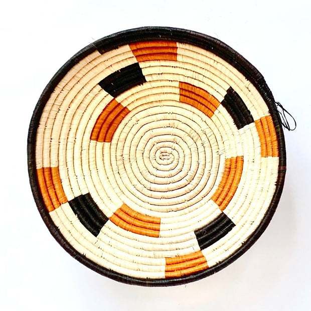 Decorative Sisal Fiber Fruit Basket - Black and Orange Rectangles