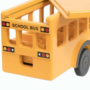 Yellow School Bus Wooden Toy with Children showing back of bus
