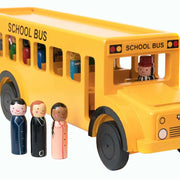 Yellow School Bus Wooden Toy with Children closeup