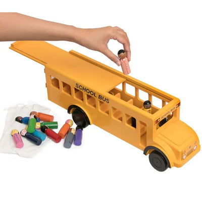 Yellow School Bus Wooden Toy with Children