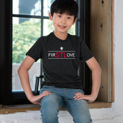 Youth Short Sleeve Premium Cotton Tee in Black - FIRSTLOVE male model