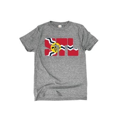 Youth Short Sleeve Premium Cotton Tee in Oxford Grey - STL Flag front