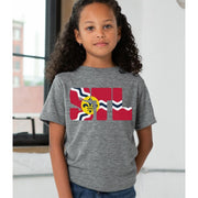 Youth Short Sleeve Premium Cotton Tee in Oxford Grey - STL Flag girl model