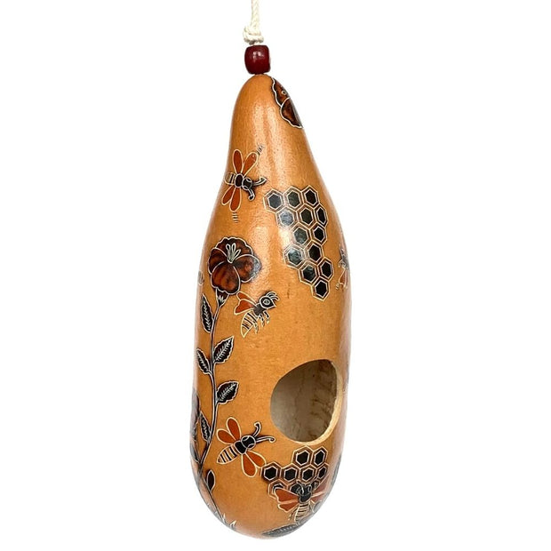 Hand-carved Gourd Birdhouse - Buzzing Bees