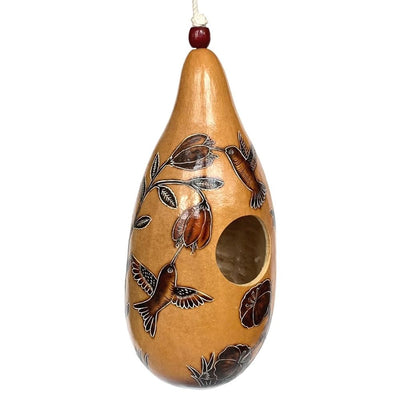 Hand-carved Gourd Birdhouse - Hummingbirds