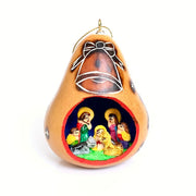 Handmade and Fair Trade Gourd Ornament with Ceramic Nativity Scene