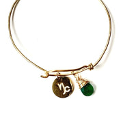 Zodiac Capricorn Charm and Green Onyx Bangle Bracelet