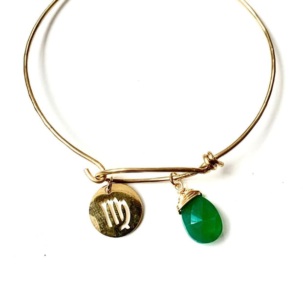 Zodiac Virgo Charm and Green Onyx Bangle Bracelet