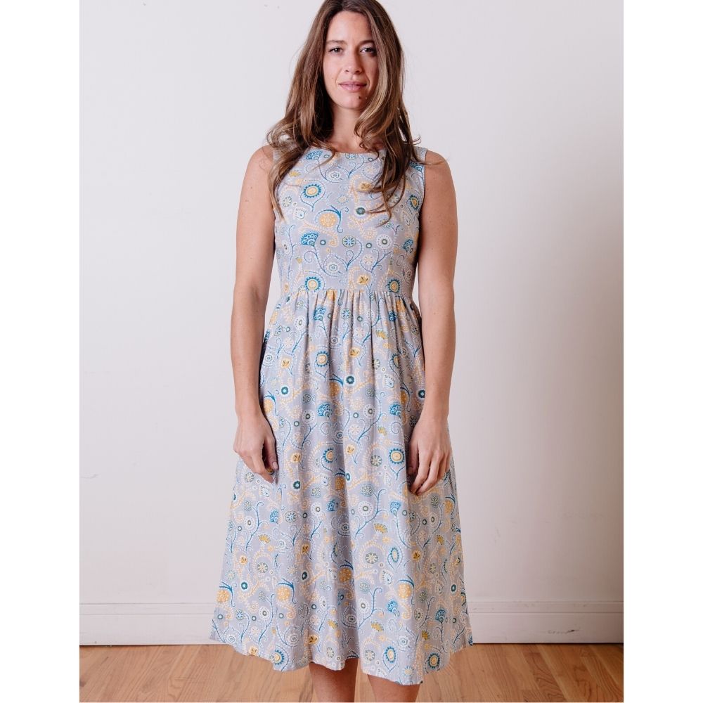knee length dresses for ladies Sydney Midi Dress Blue Suzani Medium