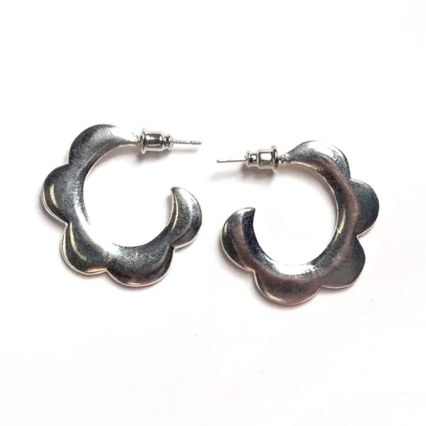 Silver Petal Hoop Earrings