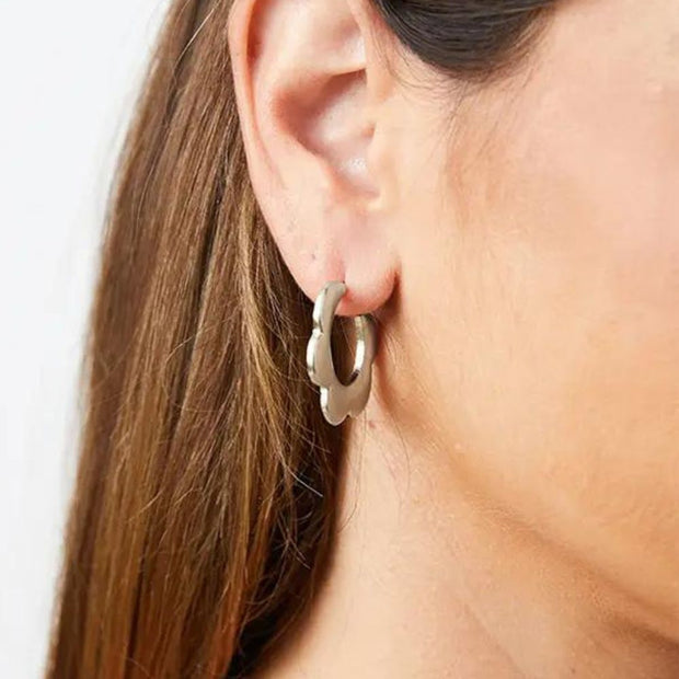 Silver Petal Hoop Earrings on model