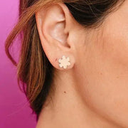 Petite Flower Stud Earrings on model