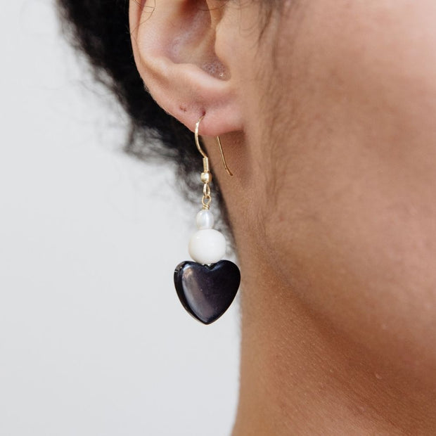Carnaby Heart Earrings Black and White on model