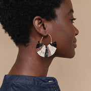 Caramel Hoop Raffia Earrings on model