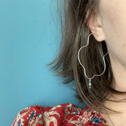 Sea Squiggle Hoops Silver on model