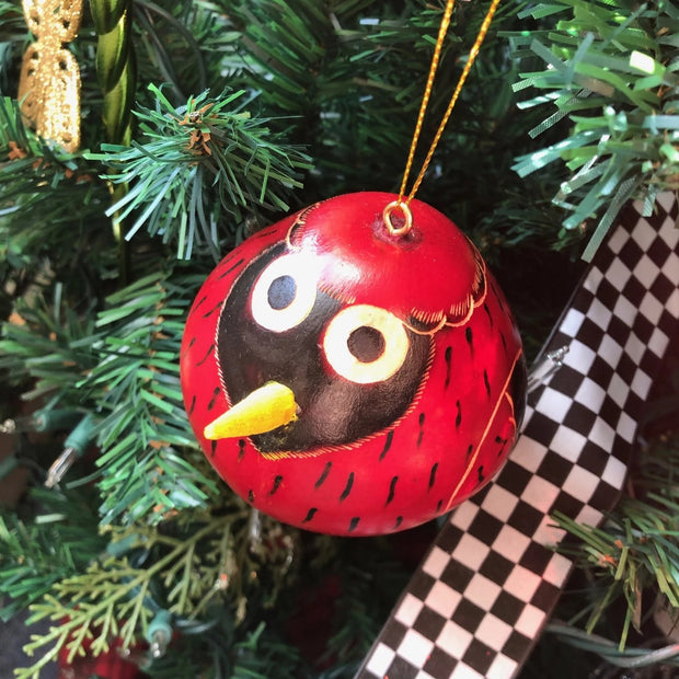 Hand-carved Birdie Cardinal Gourd Christmas Ornament lifestyle