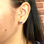 Sterling Silver Rainbow Flower Post Earrings on model