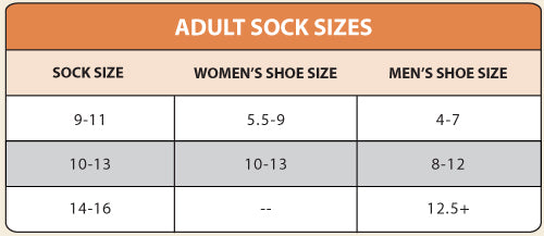 Organic Cotton Footie Sock - Mushroom size chart