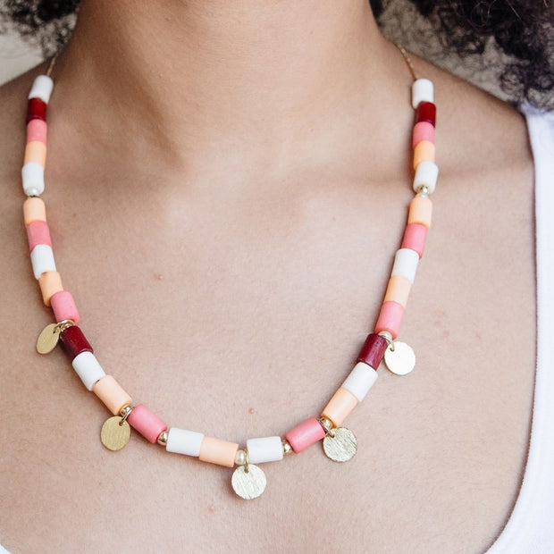 Emily Necklace Coral on model