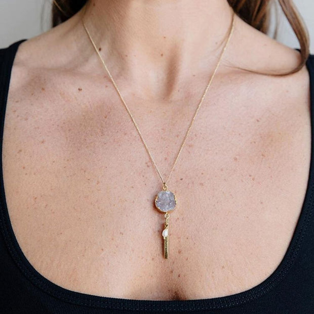 Florence Druzy Stone and Pearl Necklace on model