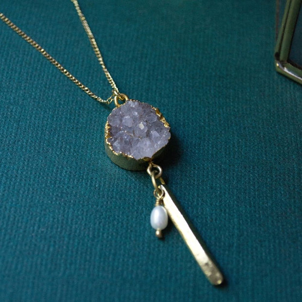 Florence Druzy Stone and Pearl Necklace styled